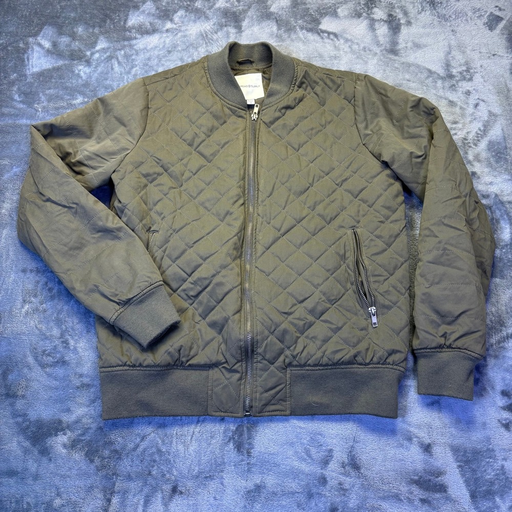 Thread & Supply Quilted Bomber Jacket Womens Small Olive Green Zip Puffer Coat